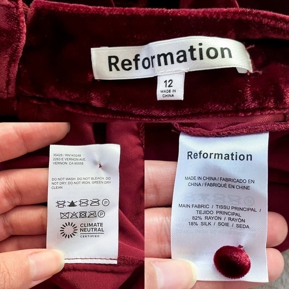 Reformation Dress Evora Velvet Long-Sleeve Keyhole Buttoned Mini Chianti 12 NWT - Picture 5 of 9